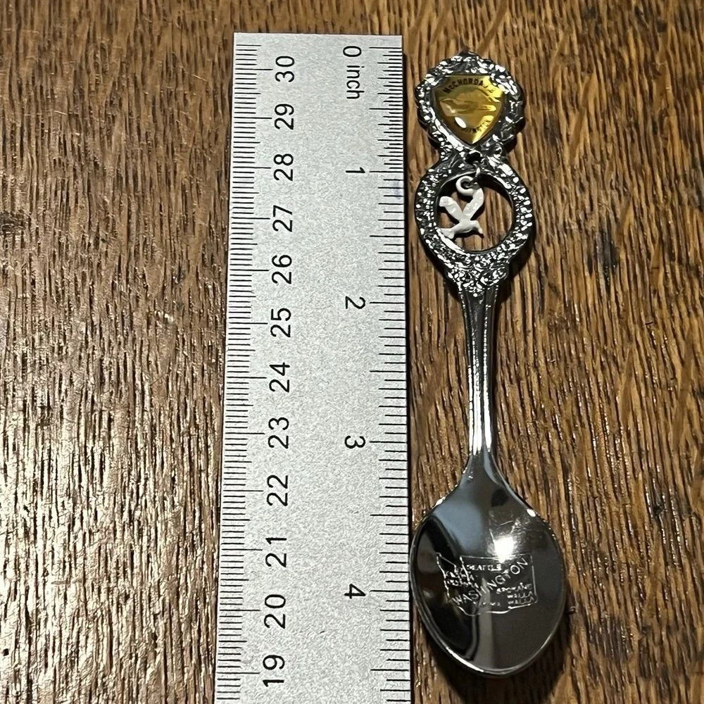 Vintage Washington State Silver Tone Gold Bird Charm Souvenir Spoon Japan